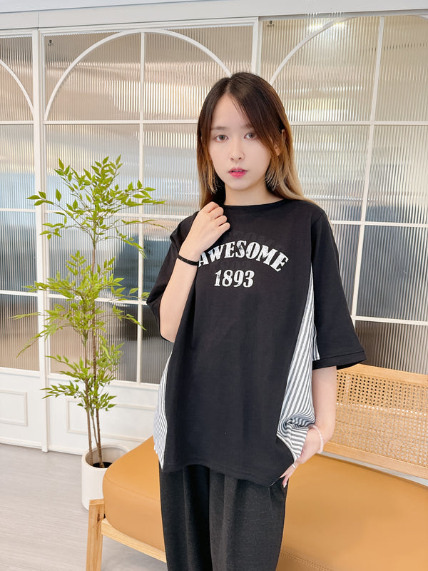 2409024 IR Side Striped Words Tee - Black