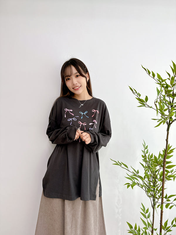 2410095 BON Ribbon Print Pullover - Charcoal