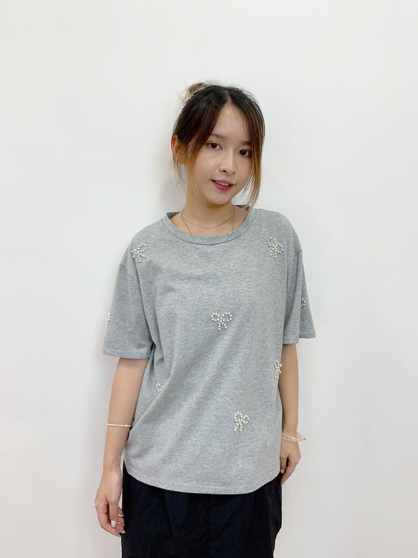 2408010 BAB Pearl Ribbon Tee - Grey