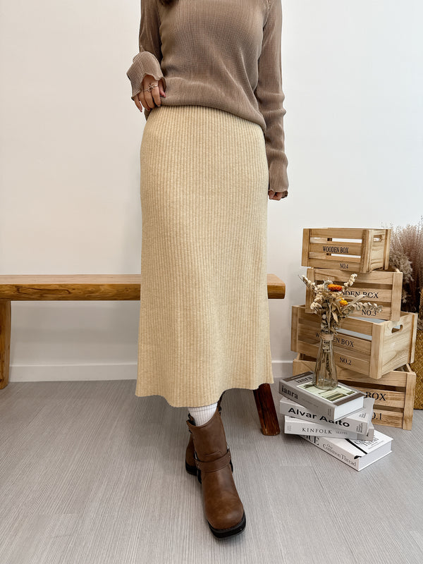 2502011 MY Ribbed Knit Skirt - Beige